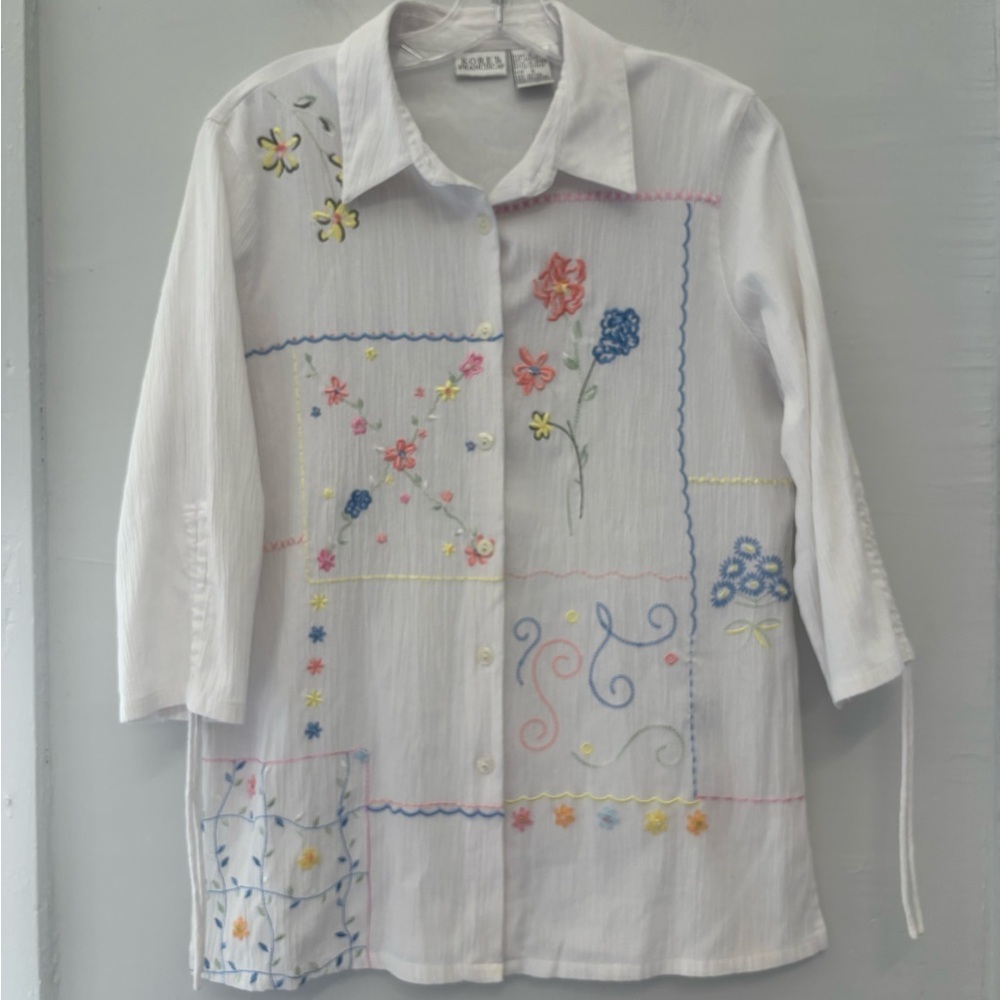 Koret Francisca White Button Down Embroidered Top… - image 1